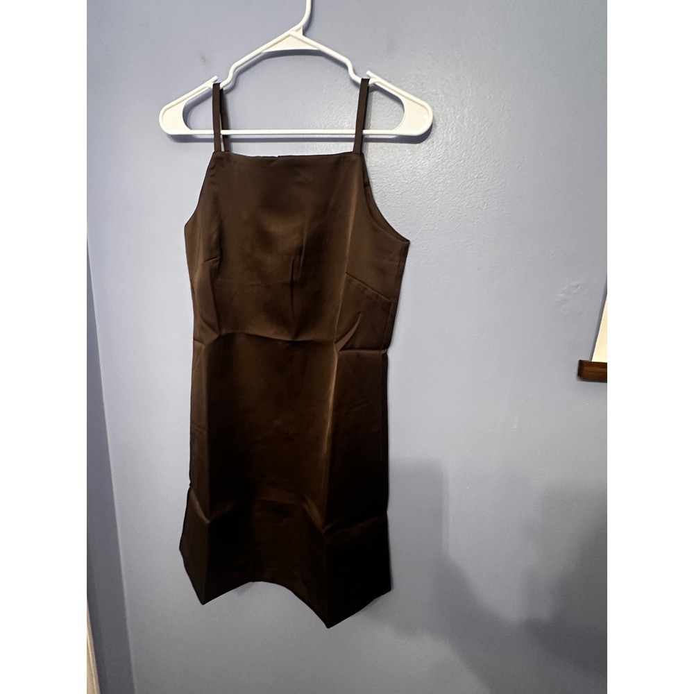 Tuckernuck Chocolate Satin Lara Dress Brown Square Neck Mini NYAP-12-D596-Brown - Picture 4 of 9